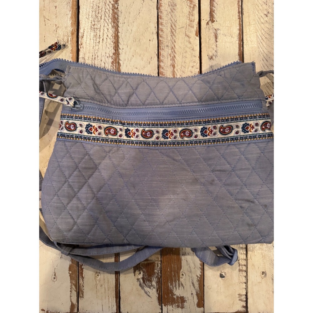 Vera Bradley Light Blue Quilted Crossbody Bag Paisley Trim Floral Lining